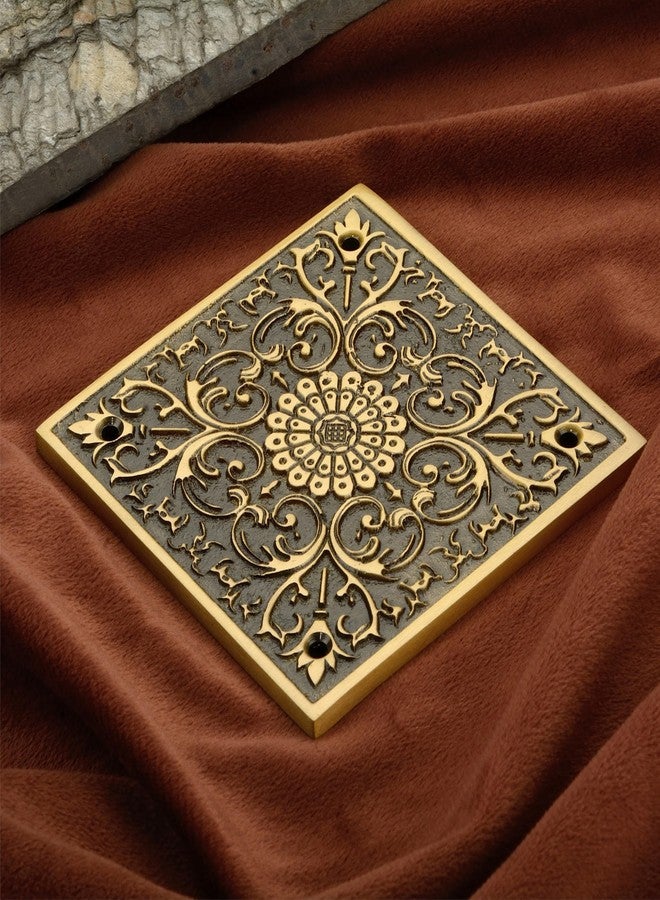 DEVDECOR, Brass Decorative Door Plate - 4 inch Traditional Floral Design Door Accessory for Main Door, Home Entrance & Temple Décor - Image 1
